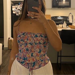 Petite Blue Floral Print Chiffon Corset